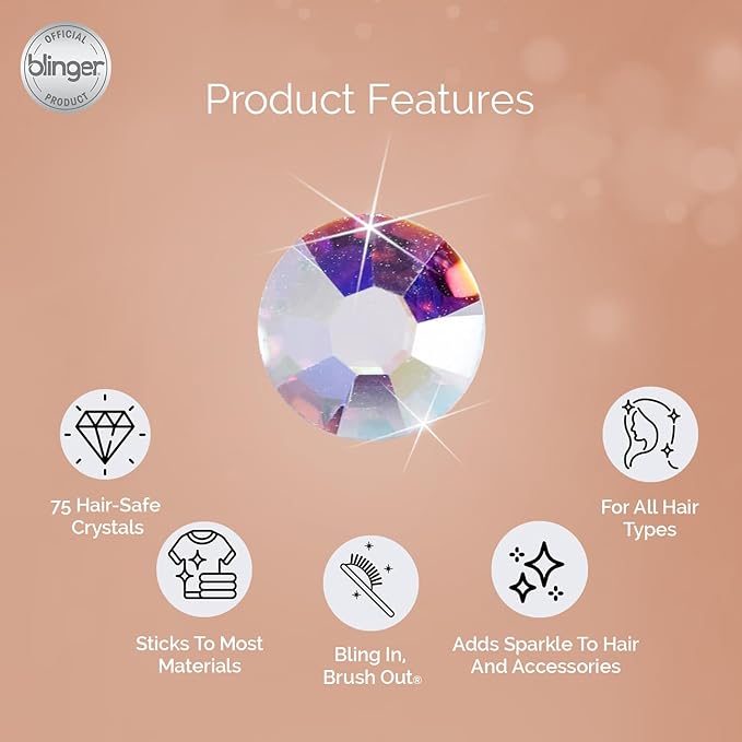 blinger® Shimmer Crystal Refill Pack – as seen on Shark Tank | 5 Discs – 75 Precision-Cut Glass Crystals | Hair-Safe Accessories | Styling Tool Not Included| Crystal Aurore Boreale 3 mm