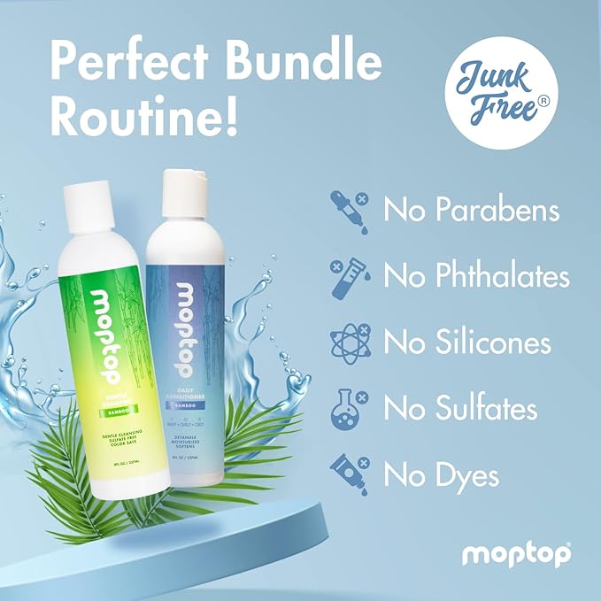 MopTop Sulfate Free Shampoo and Conditioner – Curly Hair Natural Shampoo and Conditioner Helps Restore Dry Damaged Hair & Reduce Frizz, Paraben Free Natural Hair Products for All Hair Types (2pk)