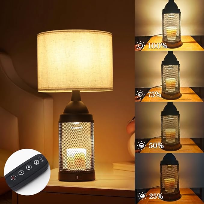Candle Warmer Lamp for Bedroom,24H Cycle Timer, Dimmable, Dual Charging Port, Wax Melt Warmer with 2 Bulbs,Country Lamps for Bedroom Nightstand with USB&Type-C Ports, Gifts Christmas Birthday (2)