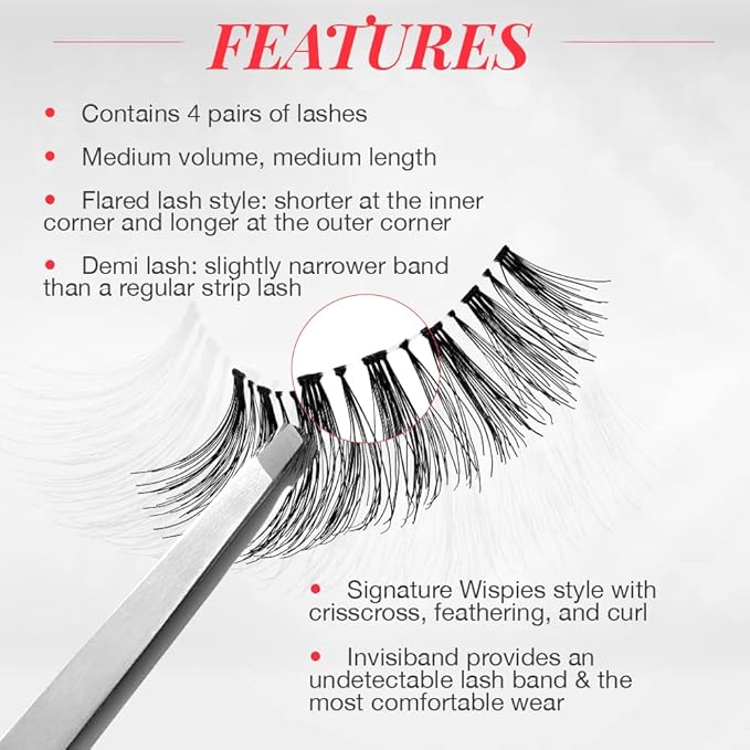 Ardell Demi Wispies False Eyelashes, Black - Full Volume Wispy Lashes, Reusable Strip Lashes Natural Look, Eye Makeup Enhancement, 2 Pack