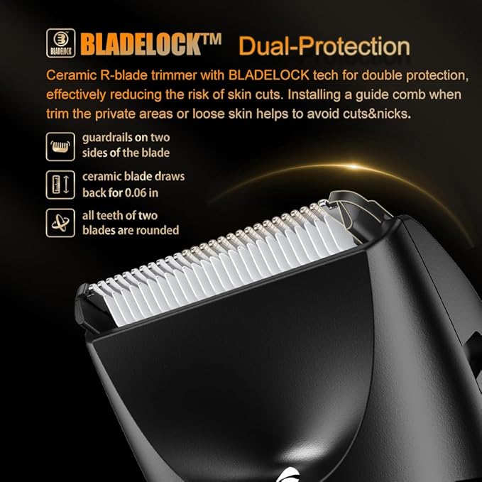 Favrison Body Hair Trimmer for Men, Electric Ball Trimmer with Ceramic Blade, Waterproof Pubic Groin Hair Trimmer for Mens Grooming Kit with LCD Display & Recharge Dock (Black)