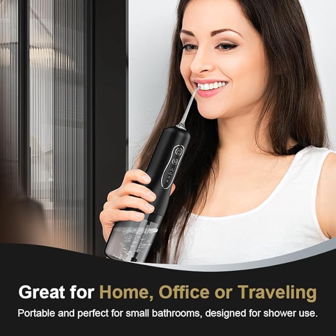 MAIDUOO Portable Water Flosser with 4 Modes & Nozzles, 260ml Leak-Proof Tank, IPX7 Waterproof, 30-Day Battery - Ideal for Family, Travel & Sensitive Gums,Black