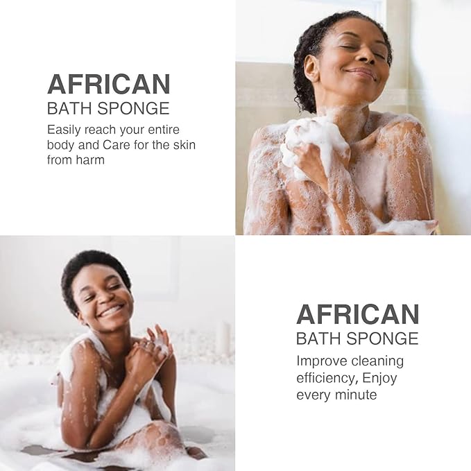 UJFQBH 3 Piece Bright Style African exfoliating net Exfoliating Shower Set Long Bath Sponges for Smooth, Refreshed Skin, The Exterior Gleams - Ideal for Daily Use (Bright Pink, Blue, Green)