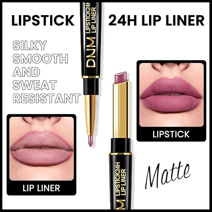 2-in-1Light Plum Rose Lip Liner & Lipstick Set Kit for Women, Matte Lips Kit with Lip Liner Lip Stains Long Lasting Waterproof 24 Hour Lipstick and Lip Liners Combo Lipliners Pencil Set 24