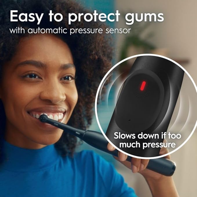 Oral-B iO Series 2 Rechargeable Electric Powered Toothbrush Starter Kit, Night Black with 2 Brush Heads - Automatic Pressure Sensor to Protect Gums - 3 Modes - 2 Min Timer