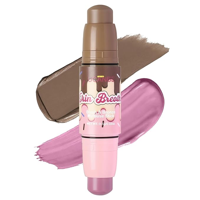 UCANBE Skin Breath Blush & Bronzer Multiuse Stick, 2-in-1 Creamy Face Cheeks Contour Makeup Stick for Natural Radiant Finish Look, Vegan & Cruelty-Free, Travel-Friendly (01 Lavender)