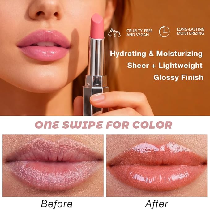 HHLTOH Honey Lipstick Tinted Lip Balm - Shine Moisturizing Lipstick for Women, Natural Nourishing Hydrating Lip Color Gloss Stain for Dry Lips, Tint Sheer Lightweight Makeup, Vegan - 1Pc #03 Honey