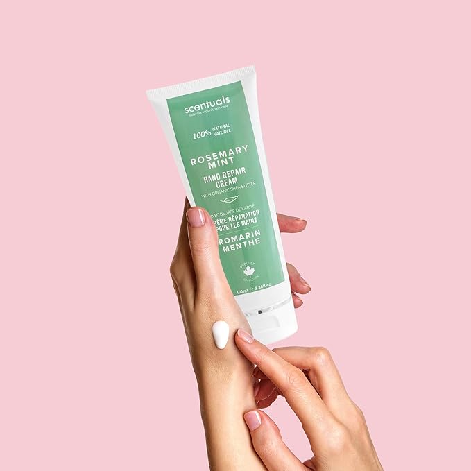 Hand Cream with Rosemary & Mint Essential Oil, Shea Butter, Cocoa Butter, Argan & Almond oil, Vitamin E and Aloe Vera, for Moisturizing Dry Hands, Cruelty Free, Natural Skin Care, 100 ml, 3.4 fl.oz