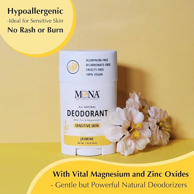 MONA BRANDS All Natural Deodorant For Women & Men | For Sensitive Skin | No Aluminum or Baking Soda | (JASMINE 1.76 Oz)