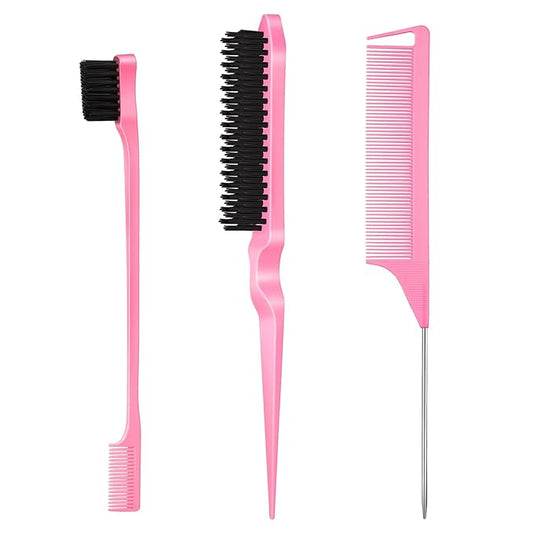 3 Pcs Slick Back Hair Brush, Rat Tail Comb, Edge | Bristle Brush, Hair Accessories for Girls, Kids, Toddlers Sleek Ponytail/Bun, Edge Control and Smoothing Baby Hair & Flyaways
