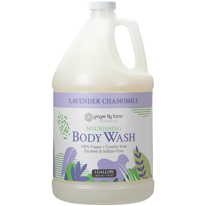 Ginger Lily Farms Botanicals Nourishing Body Wash, 100% Vegan & Cruelty-Free, Lavender Chamomile Scent, 1 Gallon (Pack of 4)