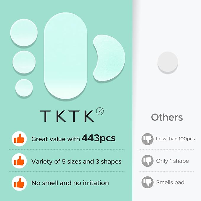 TKTK 443 Count Pimple Patches for Face, Hydrocolloid Acne Patch Bulk, Acne Stickers for Covering Cheeks, Forehead, Chin Blemishes Zit Breakouts for All Skin Types (Dots, Strip, Contoured 5 Sizes)