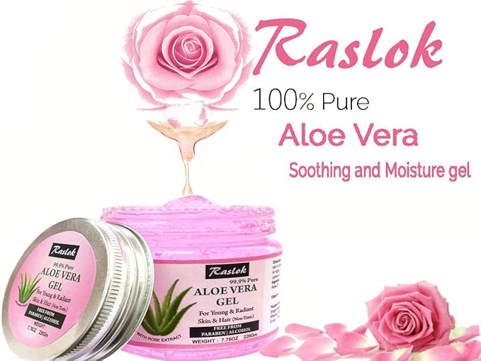 Raslok Aloe Vera Gel Pure Natural Organic Aloe Gel For Moisturizing Face Skin & Hair Care (Rose, 7.76 OZ)
