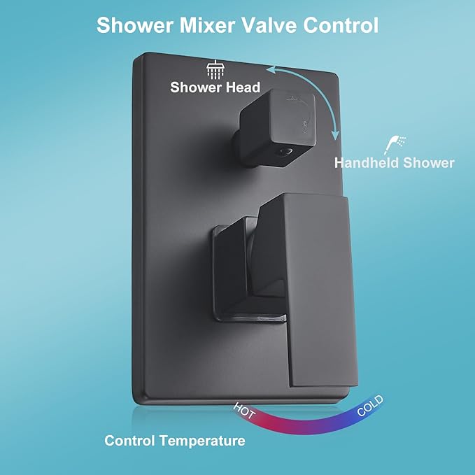 RTTWYYUU Matte Black Shower Head and Handle Set 8 Inch, Rain Shower Head with 2 Hooks, Luxury Rain Shower Set Square Wall Mount for Bathroom with Rain Shower and Handheld Shower System