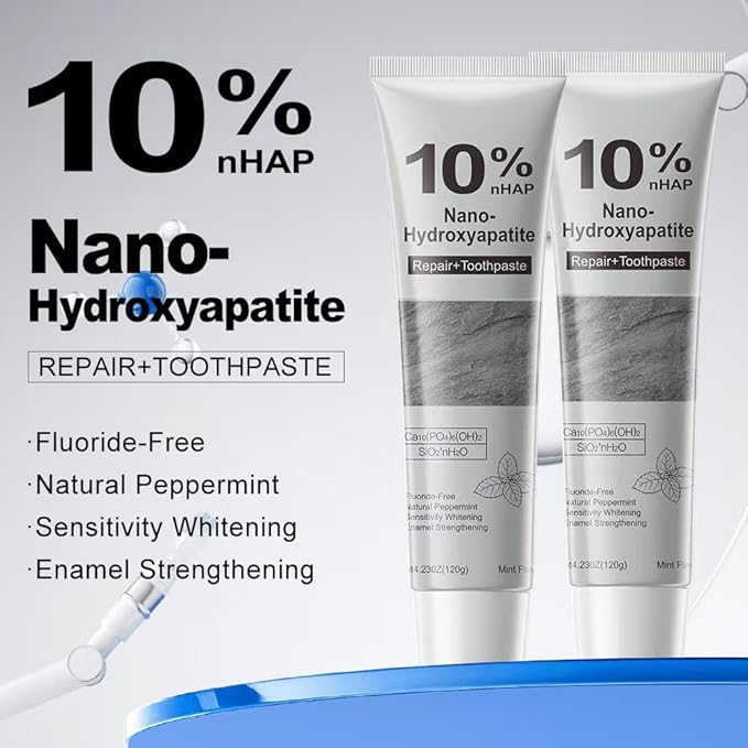 Hydroxyapatite Toothpaste, 10% Nano-Hydroxyapatite Toothpaste for Advanced Enamel Protection,New Upgraded Formula,Gentle Mint,Fresh Breath(2 Pcs)
