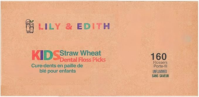 LILY & EDITH Straw Wheat Kids Flossers 160ct, Plant Based Dental Floss Picks for Children, Fluoride & Chemical Free(PFA Free), Penguin Flossing Sticks for Toddler, Paper Package, Unflavored