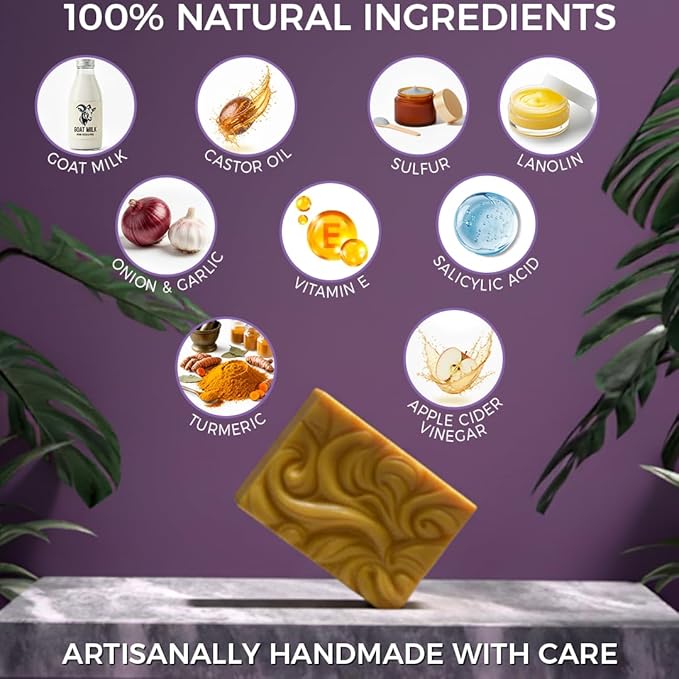 100% Natural Soap Bar With Goat Milk, Salicylic Acid & Turmeric For Warts | Handmade Tea Tree & Sulfur Soap with Castor Oil | 2 oz | Organic Bar for Skin Recovery | Duration Up to 2 Months