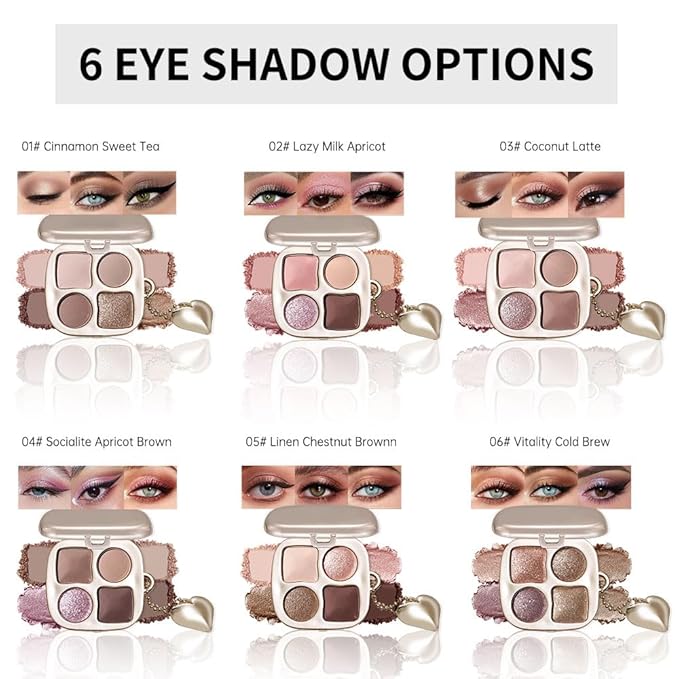 4 Colors Warm Neutral Nude Eyeshadow Makeup Palette with Mirror – Matte & Shimmer High Pigment Blendable Long-Lasting Mini Everyday Eye & Contour Makeup Palette, Perfect for Blue, Green & Brown Eyes
