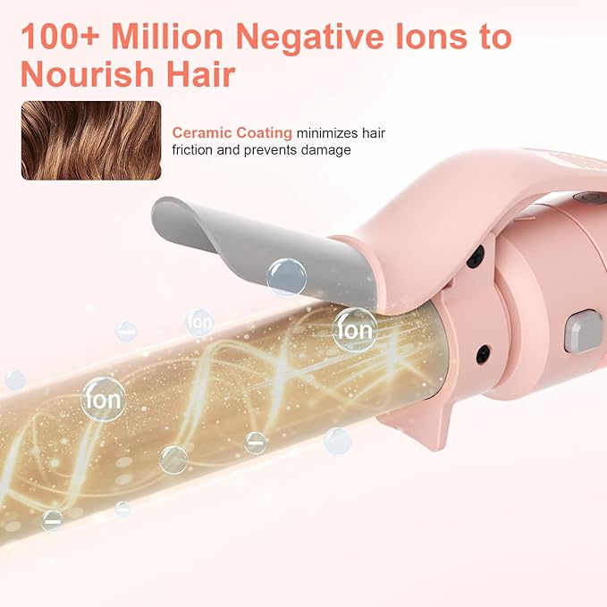 Rotating Curling Iron Set, Automatic Curling Wand for Long Hair, Easy to Use Hair Curler Get Effortless Beach Waves, 3 Sizes Ceramic Barrel 1/1.25/1.5 Inch to 410°F with Home Button, Dual Voltage