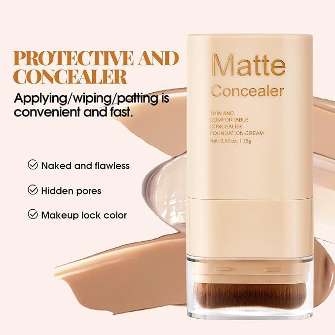 Matte Concealer Foundation Stick with Brush, Serum-Infused Tinted Moisturizer & Skin Tint, Lightweight Hydrating Concealer & Contour, Sheer-to-Medium Radiant Dewy Coverage, All Skin Types (07#)