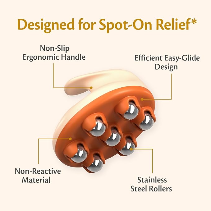 Lymphatic Drainage Massager with Cooling Steel Rollers for Body Sculpting, Cellulite & Sore Muscles, Grip-Friendly with Ergonomic Design for Arms, Thighs, Glutes and Stomach by M3 – Orange
