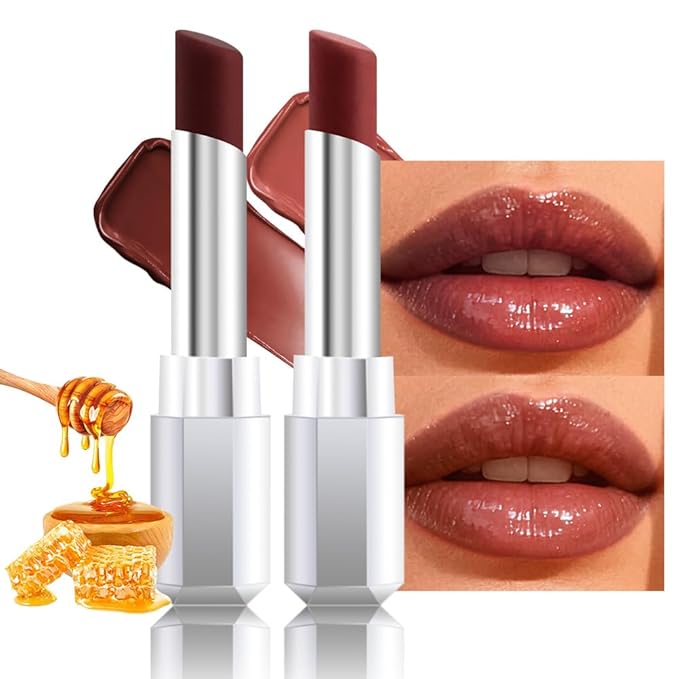HHLTOH Honey Lipstick Tinted Lip Balm - Shine Moisturizing Lipstick for Women, Natural Nourishing Hydrating Lip Gloss Stain for Dry Lips, Tint Sheer Lightweight Makeup, Vegan - 2Pc Brown & Raisin