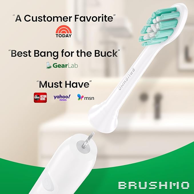 Brushmo Plaque Control Replacement Toothbrush Heads, Compatible with Philips Sonicare Click-on Electric Toothbrush Handles, 8 Standard Replacement Heads, Soft Dupont Bristles, BM928, White (Pack of 2)