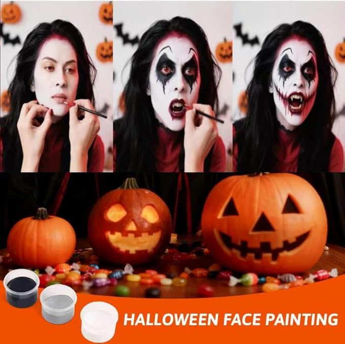 3 Color water-based Face Body Paint Set （Black + White + Red )with Brushes Kits Non-Toxic Easy Washable ,for Adults Halloweens Partys Cosplays Joker Zombie Vampire SFX Art Stage Makeup Adults
