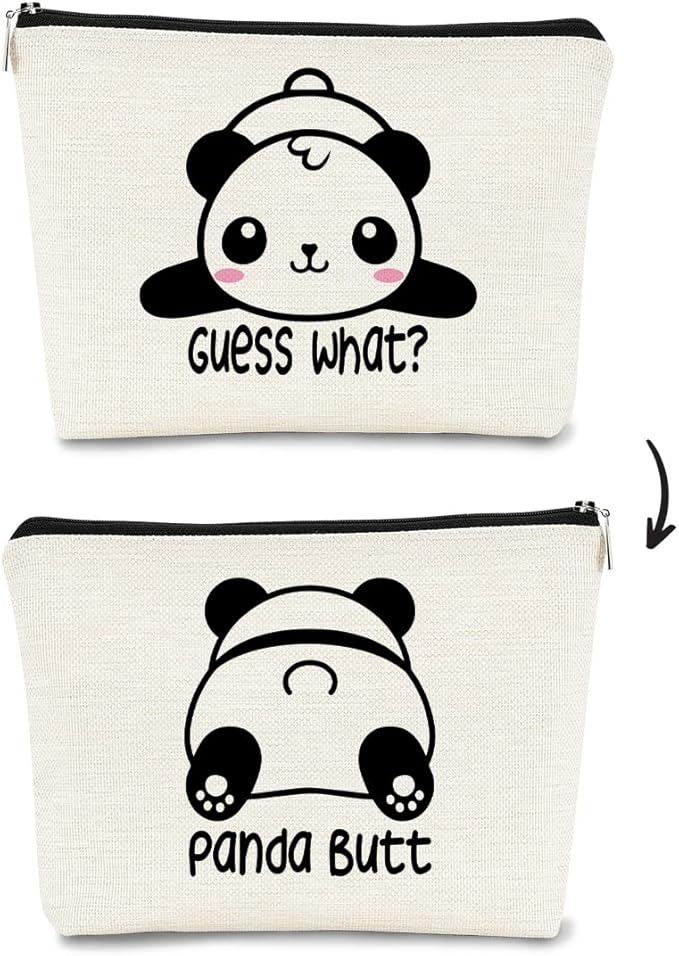 Cute Baby Panda Guess What It's Pug Butt Makeup Bag, Funny Cartoon Cosmetic Bag Idea for Panda Lovers, Birthday or Christmas for Girls & Women, Makeup Case for Teen Girls & Daughters