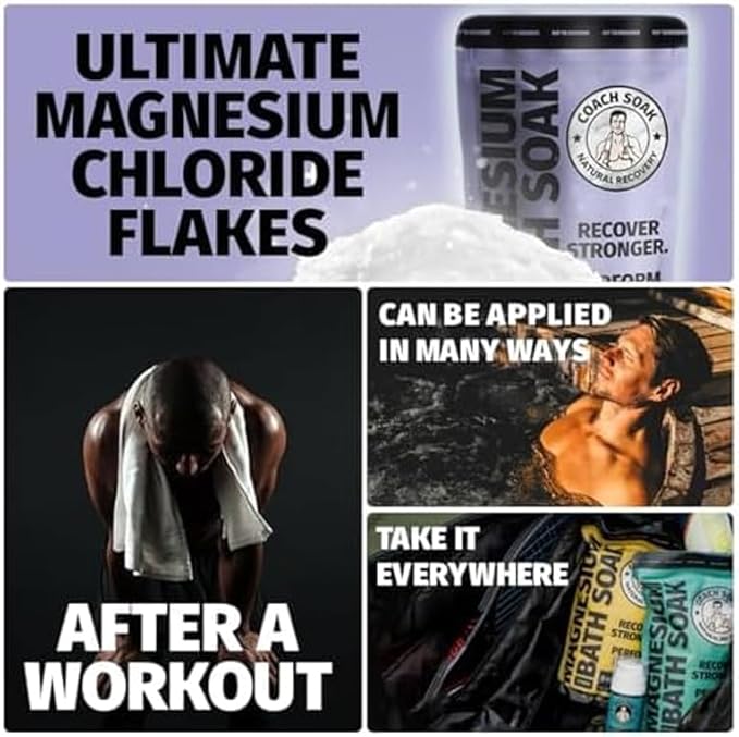 Coach Soak Recovery Bath Soak - Epsom Salts & Magnesium Flakes with Magnesium Chloride, Dead Sea Salt & Coconut Oil for Muscles - 9 lb (3 Pack) - Lavender