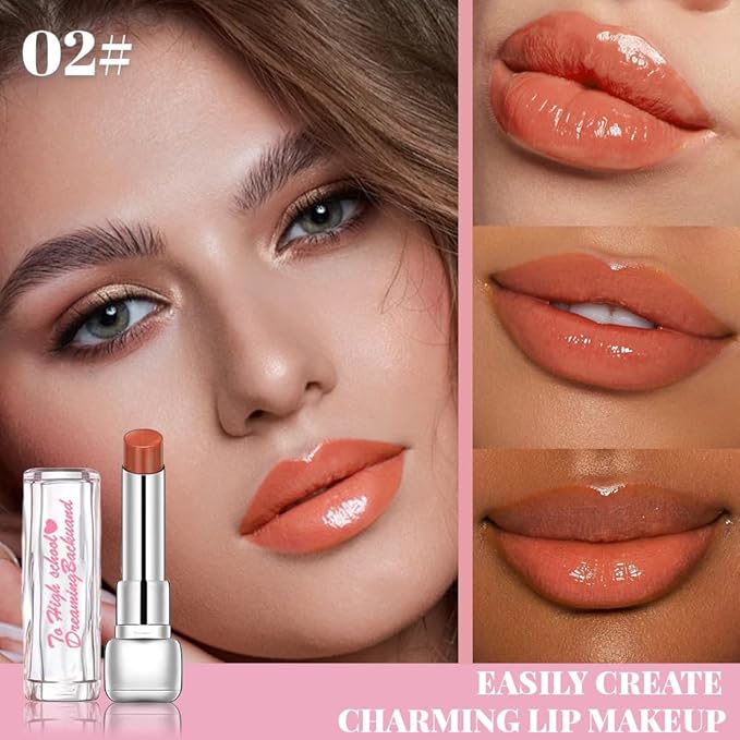 HHLTOH Plumper Moisturizing Butter Lipstick for Women, Natural Tinted Lip Balm Shine Nourishing Hydrating Lip Gloss Stain for Dry Lips, Lightweight Lip Liner Care Makeup, Vegan, 2Pc Pale Nude & Orange