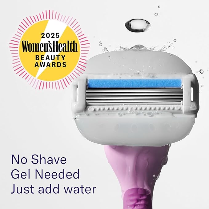 Flamingo Moisture Plus Women's Razor Set - No Shave Gel Needed - Razor Handle, 4 Blade Refills, Shower Holder - Fig