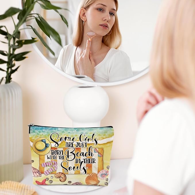 Funny Beach Gifts for Women Cosmetic Bag Vacation Ocean Beach Themed Gift for Her Nurse Sister Mom Aunt Makeup Bag Girls Trip Gifts Travel Stuff Necessities Birthday Christmas Friendship