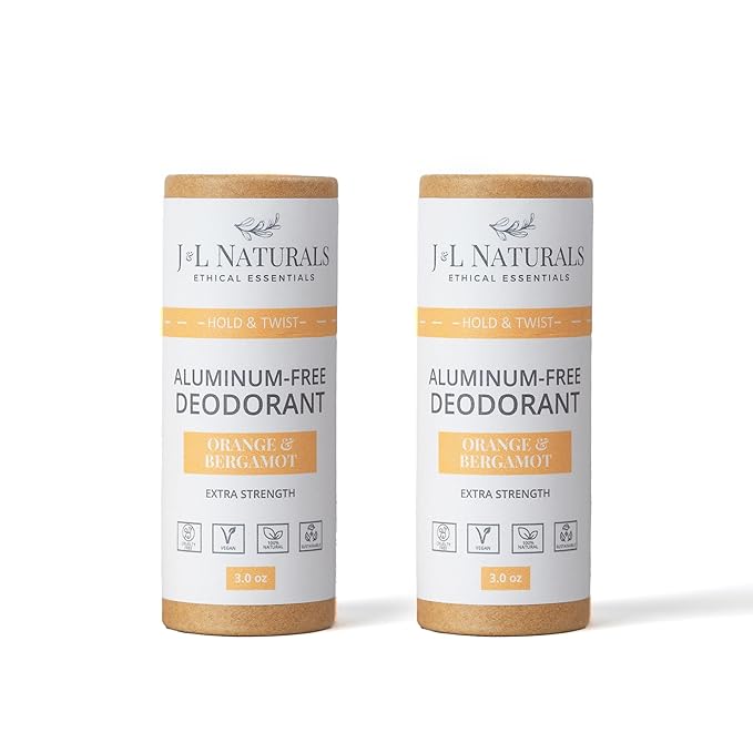 J&L Naturals Aluminum Free Deodorant for Men & Women | 100% Natural Ingredients With Coconut Oil, Shea Butter, & Essential Oils | Sustainable, Eco-Friendly (Orange & Bergamot, 3.0 Oz (Pack of 2))