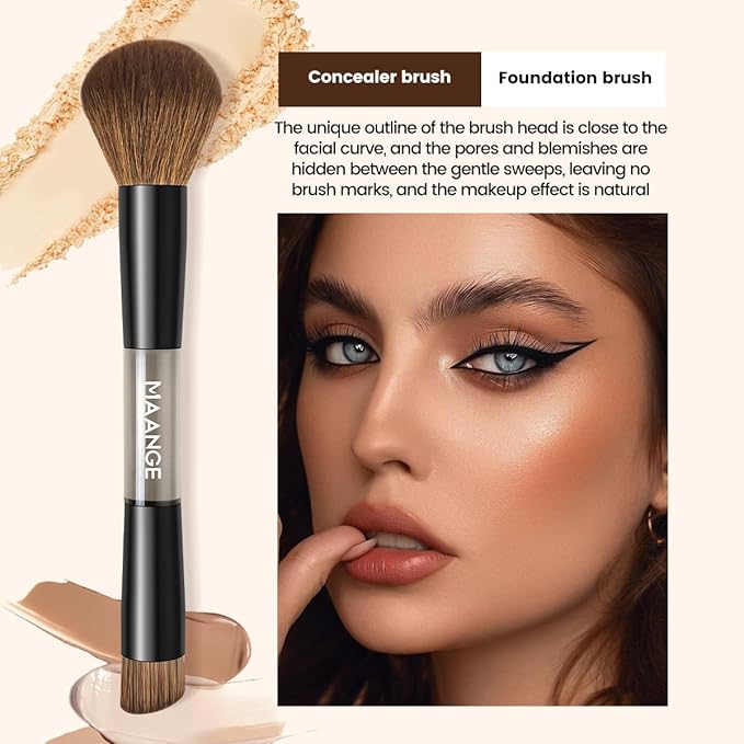 MAANGE 7 PCS Foundation Makeup Brush Set With Bag, Make up Brushes, Eyeshadow Concealer Brush, Double-ended Foundation Contour Powder Blush, Professional Face brush Set Tools For Liquid,Cream (Black)