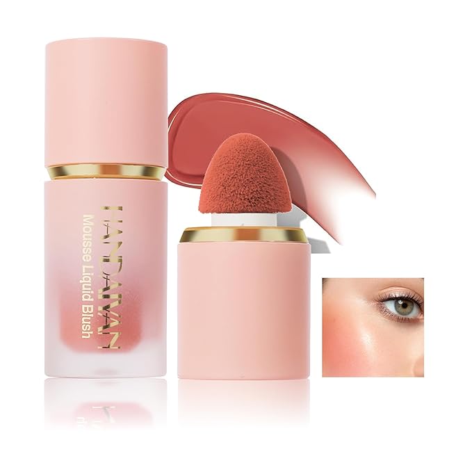 AKARY Mousse Liquid Blush, Soft Cream Makeup Blush, Cheek Tint(02#Rose)