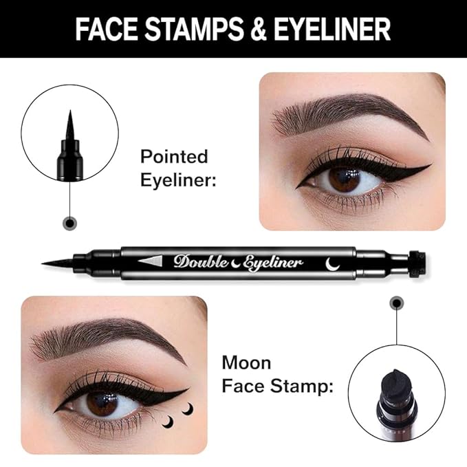 evpct 1Pcs Black Colored Winged Eyeliners Stamp, Black Moons Face Stamps Makeup Eyeliner Eye Stamp Liners Tool Set Kit for Women Waterproof, Wing Eyeliner Stamp Figures Tool Wingliner Shapes, 02#