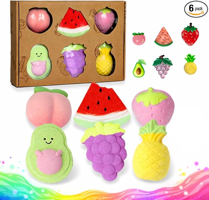 Fruit-Shaped Bath Bombs for Kids, Teen Girls & Boys – XL Scented Bath Bombs with Surprise Toy Inside, Natural Non-Toxic 6 Pack Gift Set for Birthdays & Valentine’s Day