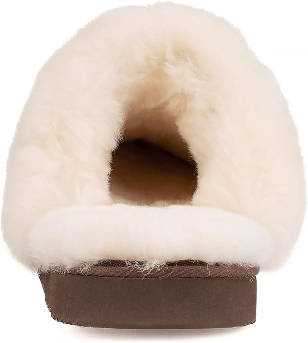 Parfeying Women's Shearling Slippers Genuine Leather with Rubber Sole, Sheepskin Fuzzy Indoor Outdoor Shoes for Home