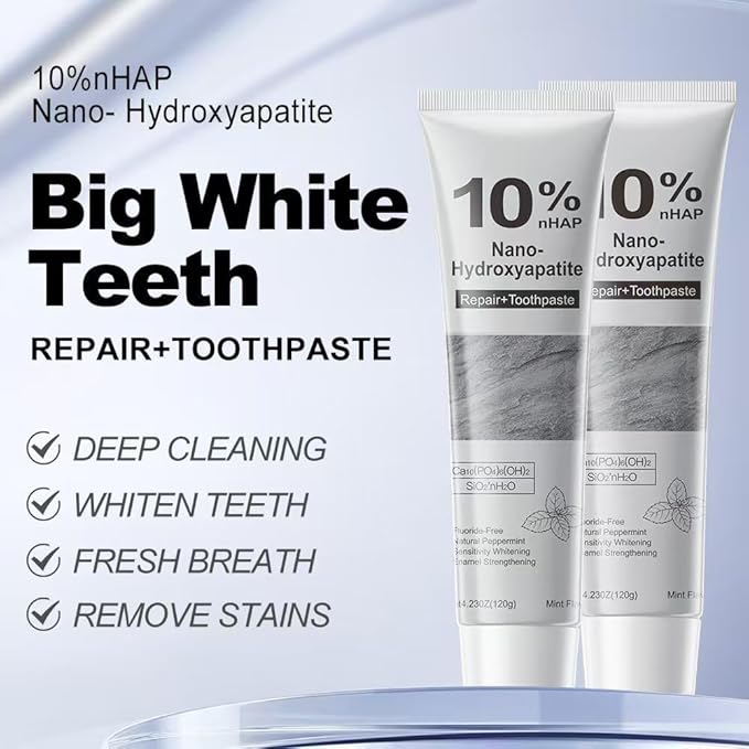Hydroxyapatite Toothpaste, 10% Nano-Hydroxyapatite Toothpaste for Advanced Enamel Protection,New Upgraded Formula,Gentle Mint,Fresh Breath(2 Pcs)