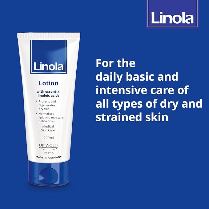 Linola Lotion - Body Lotion with Essential Linoleic Acids - for the Daily Care of Dry & Stressed Skin - Protects & Regenerates Dry Skin - Made in Germany - Vegan - 200 ml (6.8 Fl Oz)
