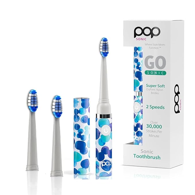 Pop Sonic Electric Toothbrush (Blue Bubbles + 2 Brush Heads) - Travel Toothbrushes w/AAA Battery | Kids Electric Toothbrushes with 2 Speed & 15,000-30,000 Strokes/Minute, Dupont Nylon Bristles