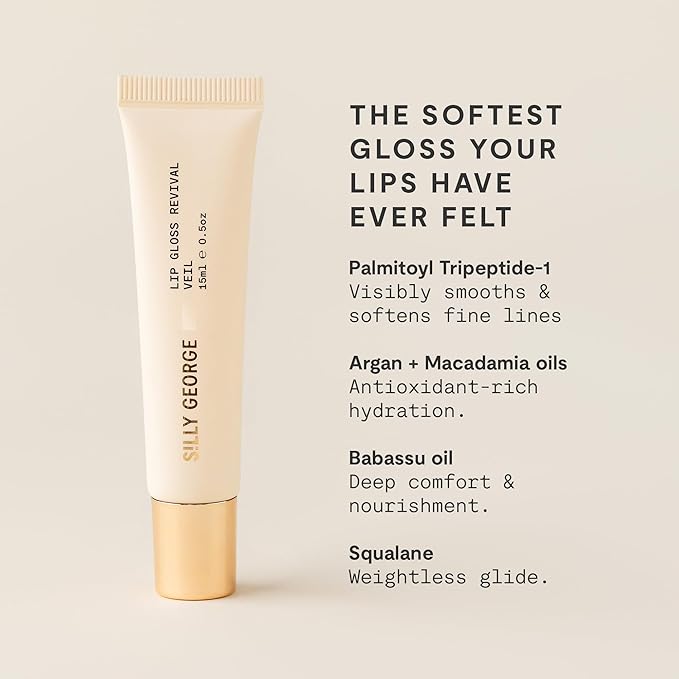 Silly George Lip Gloss Revival - Glossy Hydrating Glaze with Peptides, Shea Butter, & Moisturizing Argan, Macadamia, Babassu Oil for Dry Lips, Clean Beauty Products, Corraline, 15ml Tubes