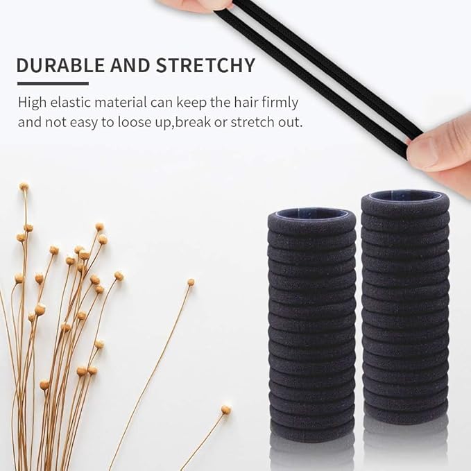 100PCS Black Hair Ties for Women Girls, Seamless Thick Black Hair Band, Elastic Hair Ties No Damage Ponytail Holder Valentine's Day Gift