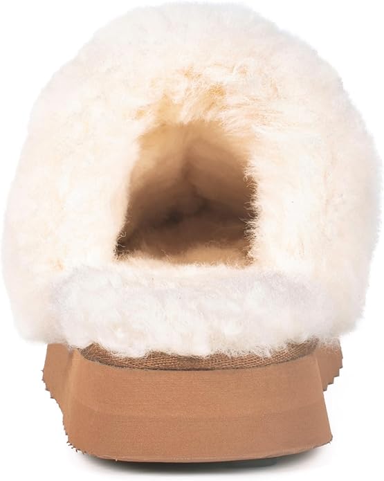 Parfeying Women's Shearling Slippers Genuine Leather with Rubber Sole, Sheepskin Fuzzy Indoor Outdoor Shoes for Home