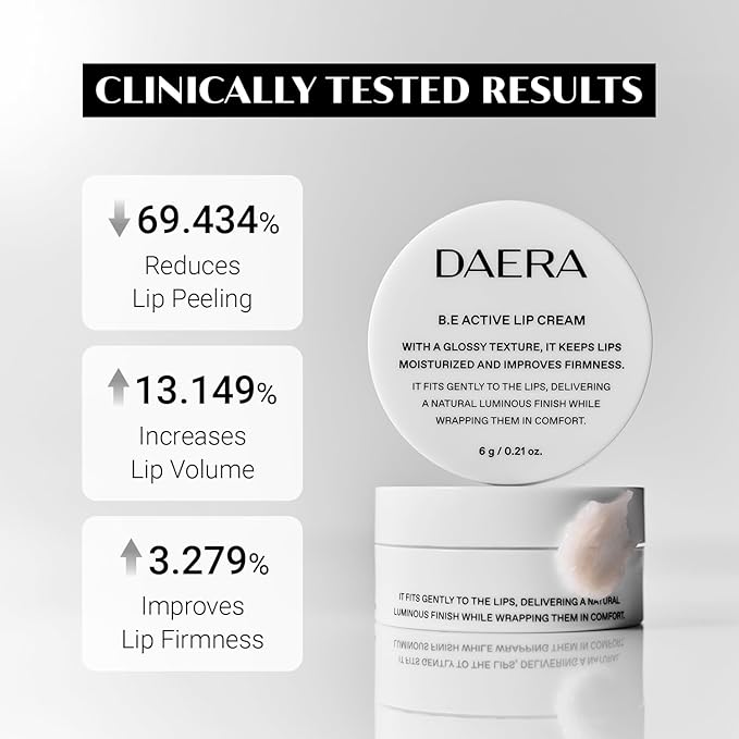 Daera B.E Active Lip Cream 6g, Hydrating, Moisturizing & Plumping Korean Overnight Sleeping Mask for Dry Lips, Glossy Finish, Natural Ingredients, Non-Irritating, Gentle for Sensitive Skin
