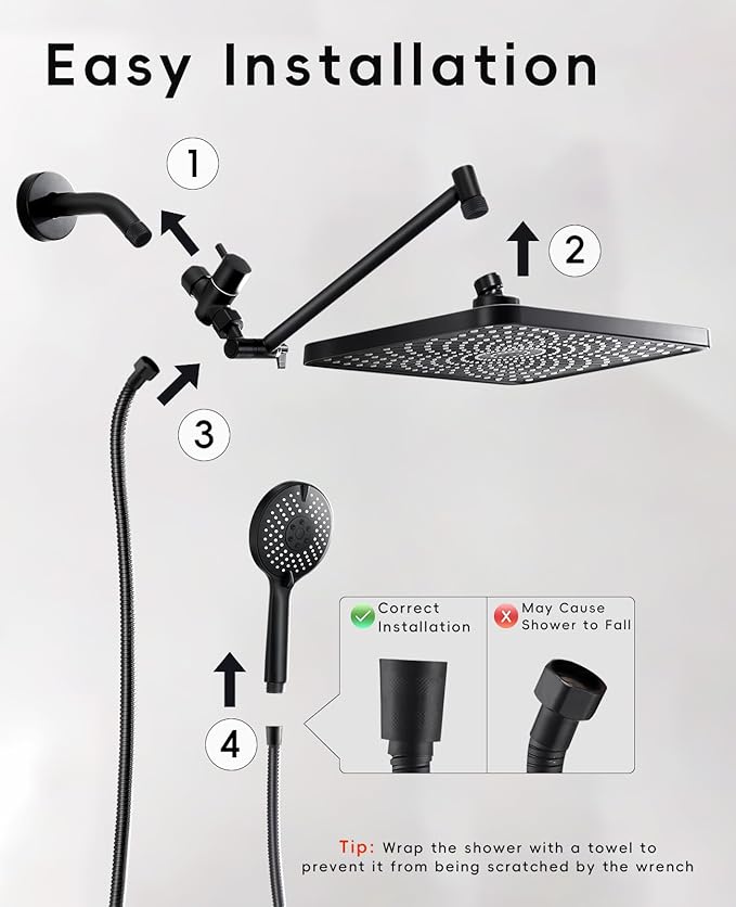 XXL 12.2" Rain Shower Head with Handheld Spray, Updated High Pressure Rainfall Shower Head with Handheld Combo, Large Rain Overhead Waterfall Showerheads | Anti-Clog Nozzles