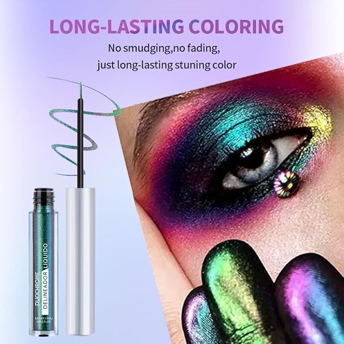 Chameleon Eyeliner Eyeshadow,Green to Teal Shifting Waterproof Eyeliner, Long Lasting High Pigment Glitter Shifting Eyeshadow Eye Makeup, Lridescent Eye liner for Women & Girls 03#