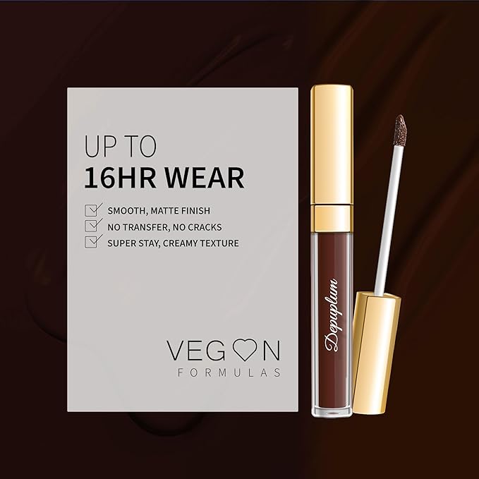 Depuplum Brown Lipstick Matte for Women SuperStay Long Lasting Lipstick Smudge Proof No Transfer Liquid Lipsticks, Cruelty Free Lip Makeup,DM33 Maduro Love