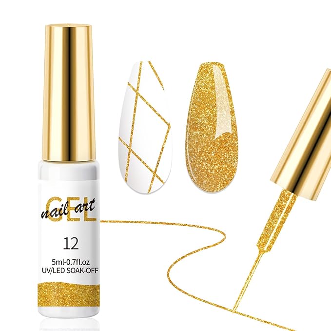 Nail Glue Rose Gold Nail Liner Gel Polish Metal Light String Adhesive Ultra-Fine Brush Head for Long-Lasting Color Enhancement Nail Art Gel Liner Nail Polish 5ml/0.7fl.oz